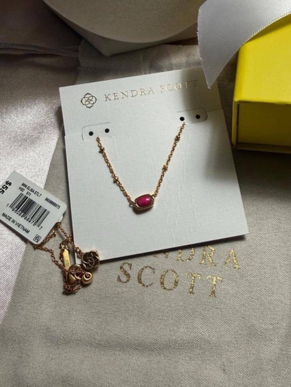 Mini Elisa Vintage Gold Satellite Short Pendant Necklace in Dark Fuchsia